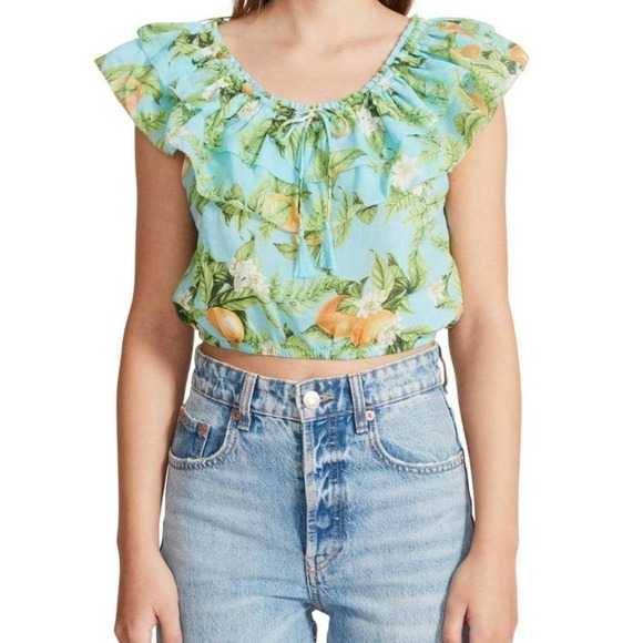 STEVE MADDEN BB DAKOTA BY STEVE MADDEN ZEST FOR LIFE LEMON PRINT CROPPED TOP XS - Picture 1 of 6